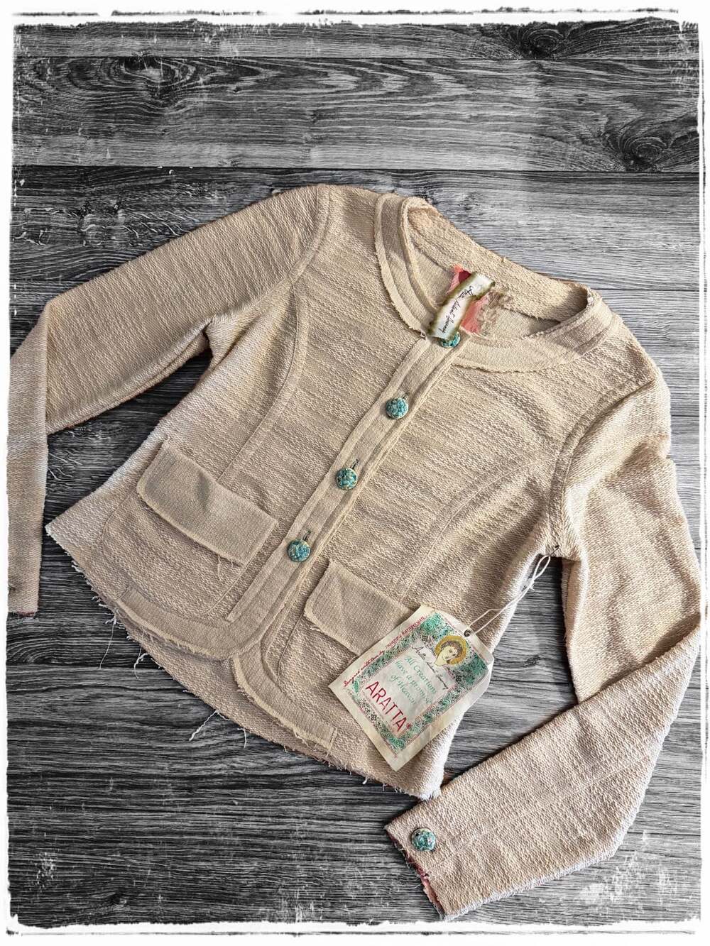 Aratta Silent Journey Women's Beige Textured Button-Front Jacket